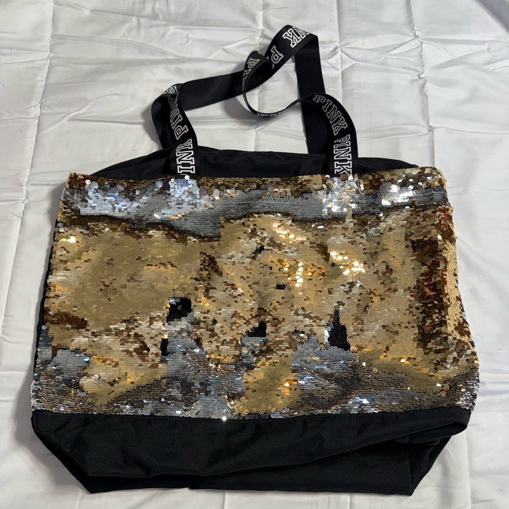 PINK Victoria's Secret Black and Gold Sequin Tote